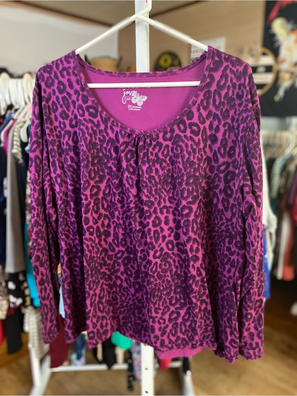 Just My Size Purple Leopard-Print Long Sleeve Tee